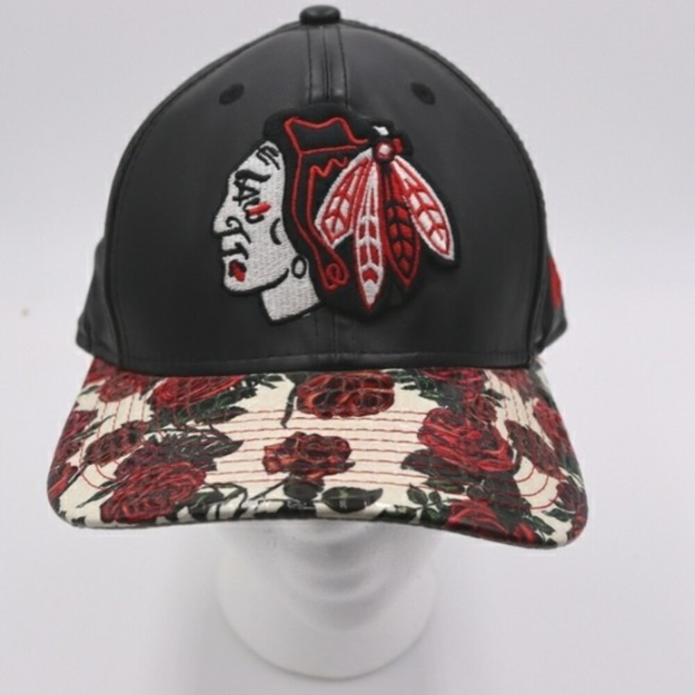 New Era Chicago Blackhawks Floral Rose Brim Hat Braided Adjustable Strap